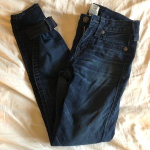 True religion dark wash low rise stretch skinny